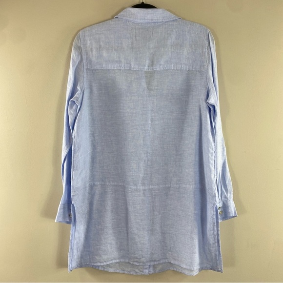 Tahari Women’s Sky Blue Gray‎ 100% Linen Button Front Top Blouse Tunic Sz L - Picture 8 of 13
